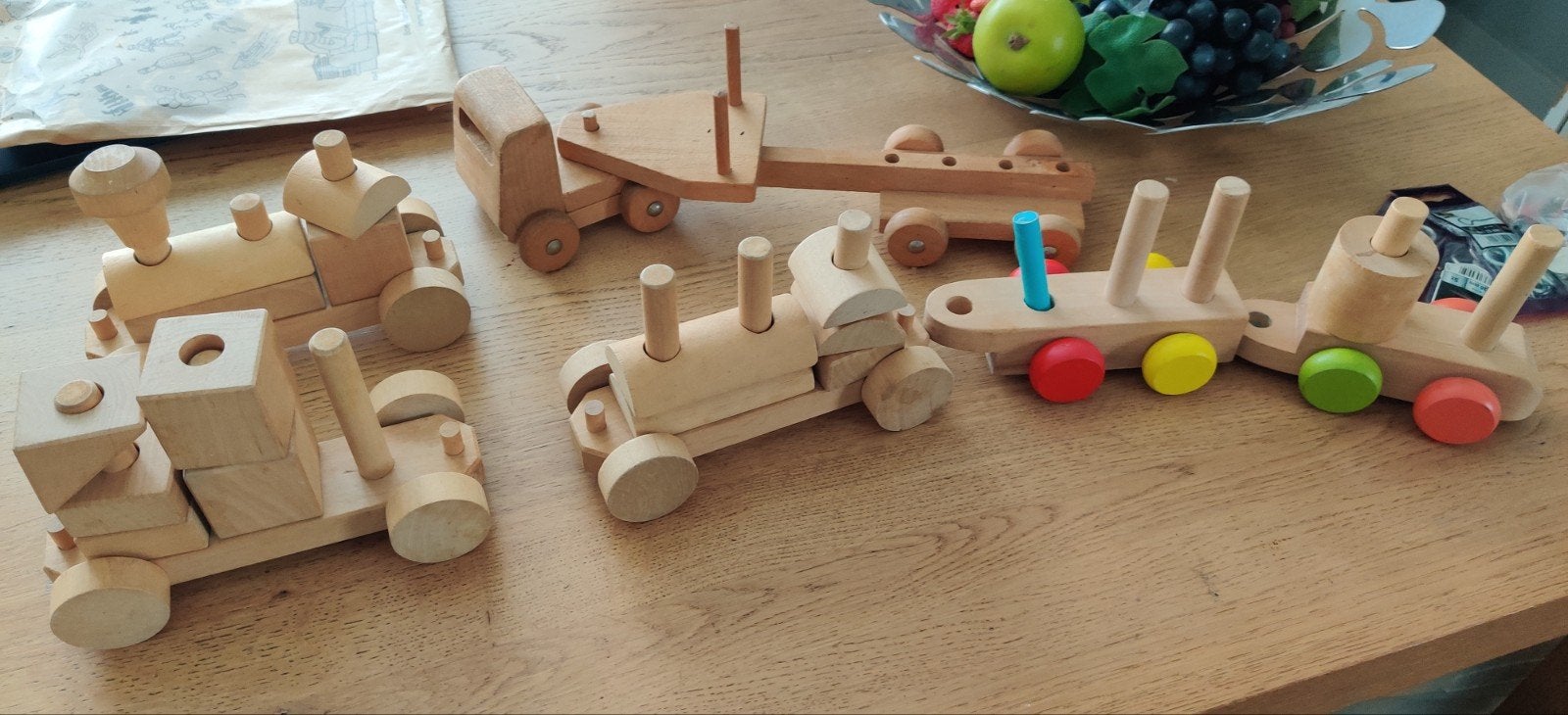 Houten blokken trein vintage vrachtauto montessori, Ophalen of Verzenden, Gebruikt