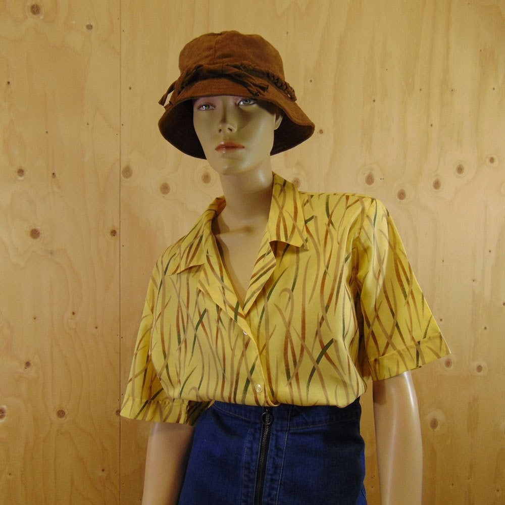 Vintage gele blouse met print maat 44, Verzenden, Geel, Maat 42/44 (L), Zo goed als nieuw