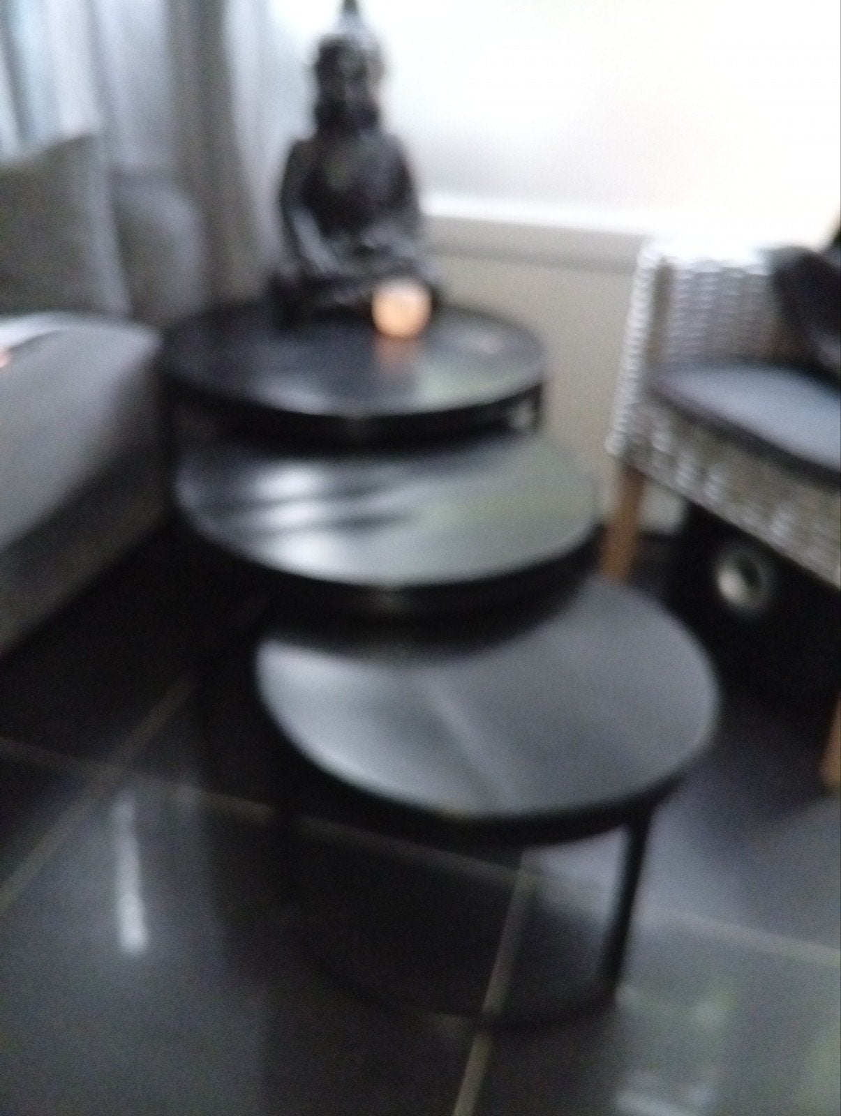 Set van 3 zwarte ronde bijzettafels, Huis en Inrichting, Minder dan 55 cm, Gebruikt, Rond, Ophalen of Verzenden