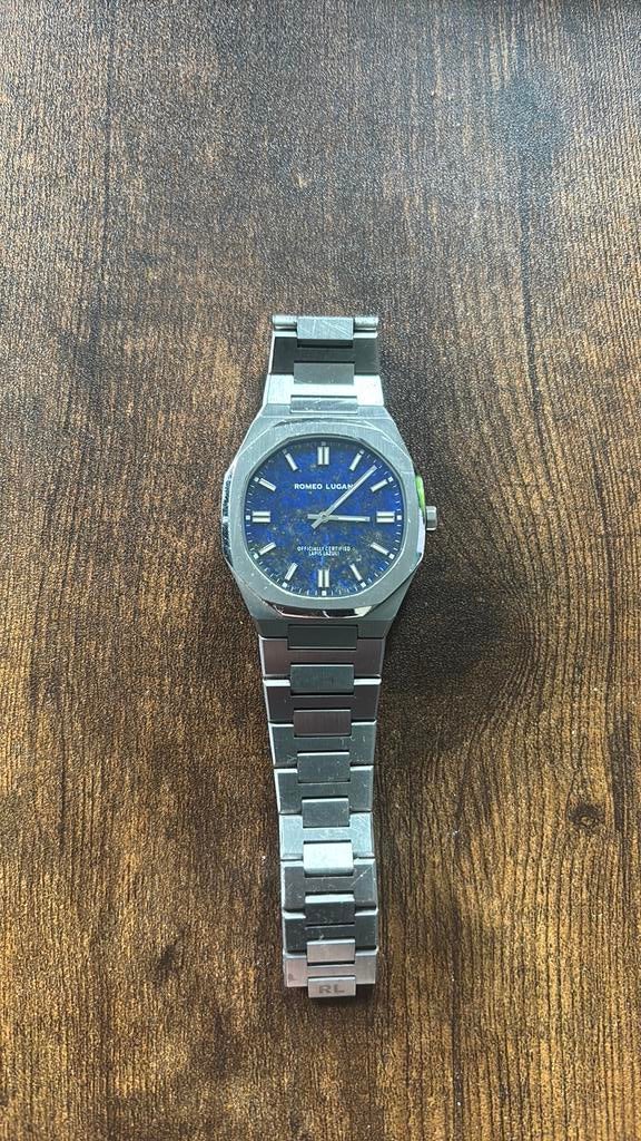 Romeo Lugan Zilver Horloge/ Lapiz Lazuli, Sieraden, Tassen en Uiterlijk, Horloges | Antiek, Overige merken, Polshorloge, Zilver