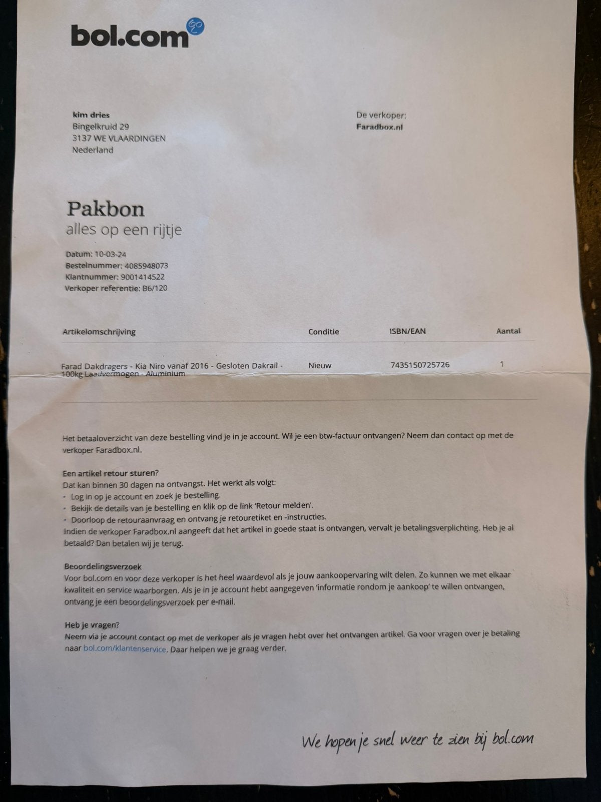 Dakdragers kia NERO 2016/ 2022, Ophalen of Verzenden, Gebruikt, Kia