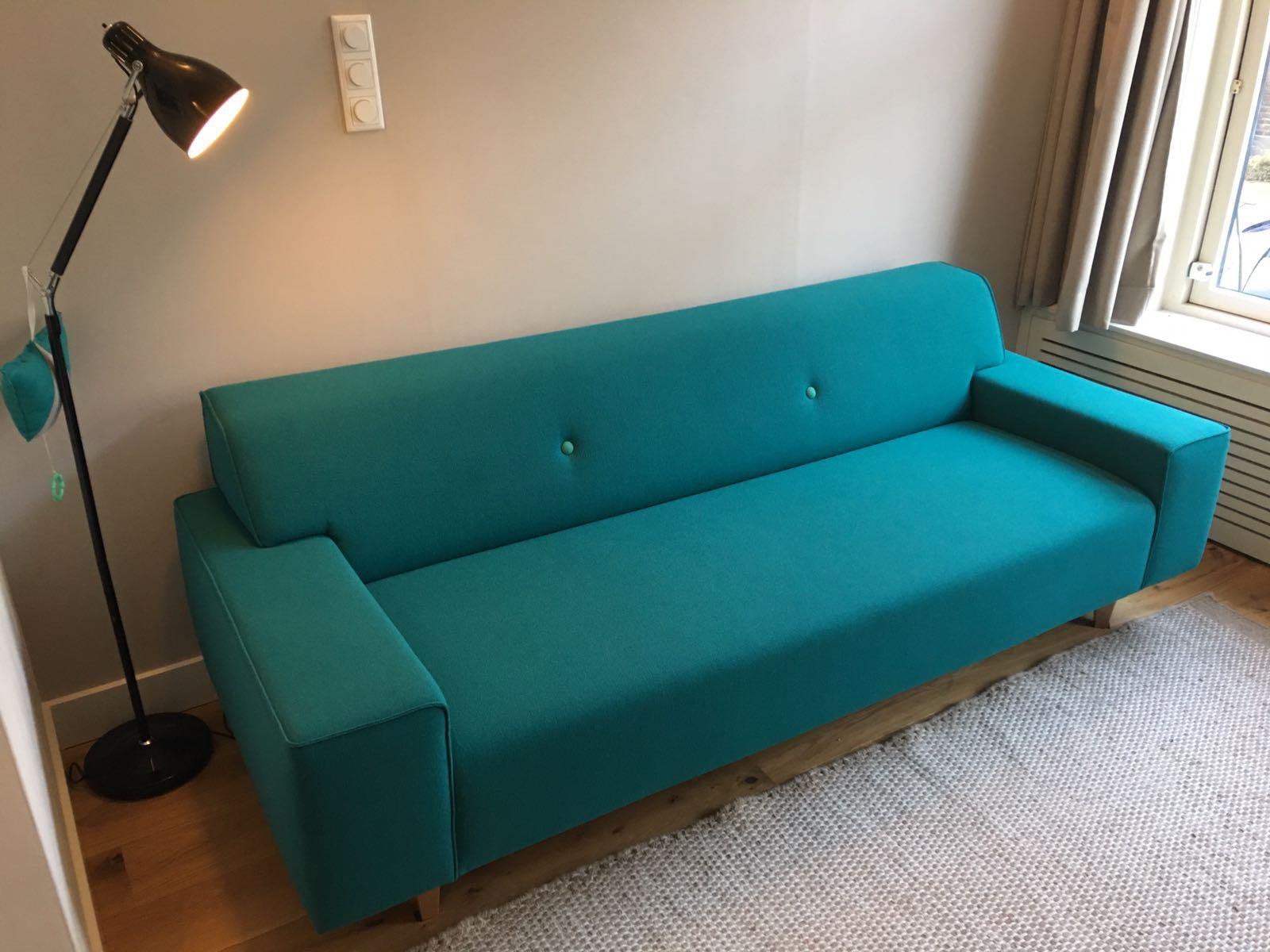 Turquiose Designbank, stof Kvadrat, Ophalen, Driepersoons, 75 tot 100 cm, Rechte bank
