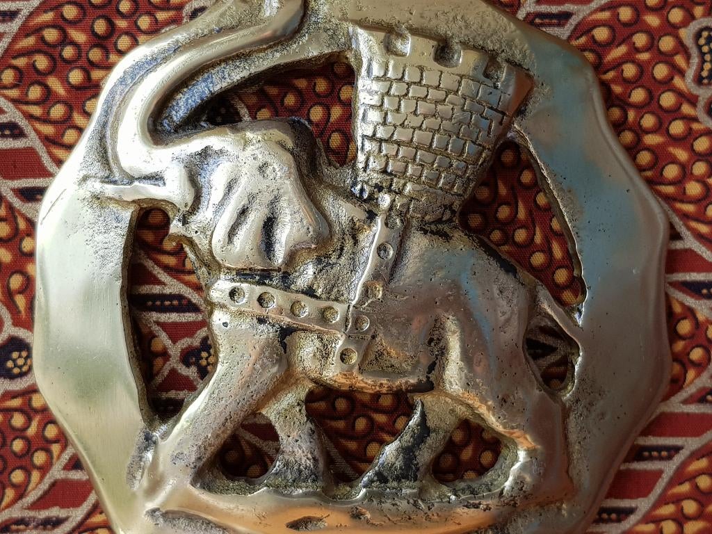 Groot antiek Engels kleppermannetje van olifant met kasteel., Antiek en Kunst, Antiek | Koper en Brons, Ophalen of Verzenden, Koper