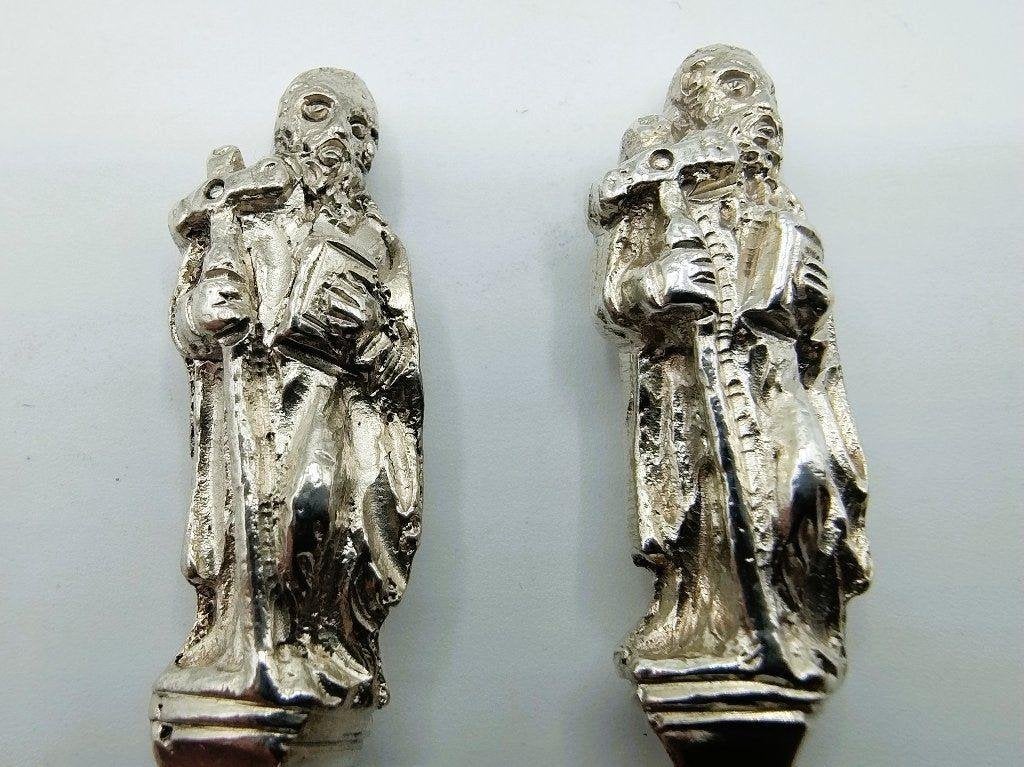 2 Zilveren vorken, apostel Mattheüs, J.H. Helweg, 1870, Verzenden, Zilver