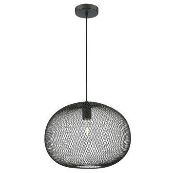 Karwei hanglamp Louis - Zwarte metalen draadlamp Ø40x32 cm, Ophalen of Verzenden, Gebruikt, Metaal, E27 (groot)