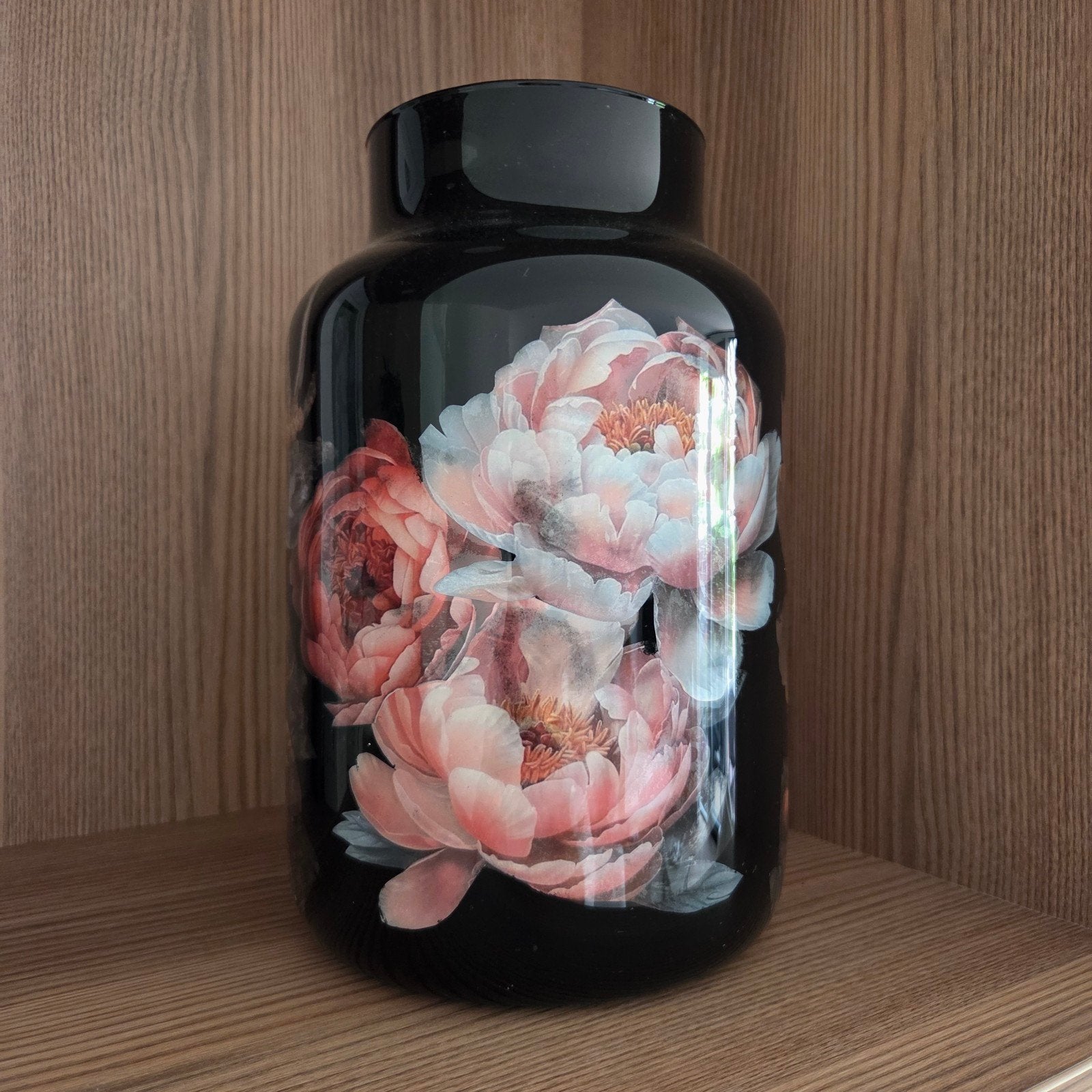 Zwarte vaas met bloemen en kolibrie decoratie, Ophalen, Handgemaakt, Zwart