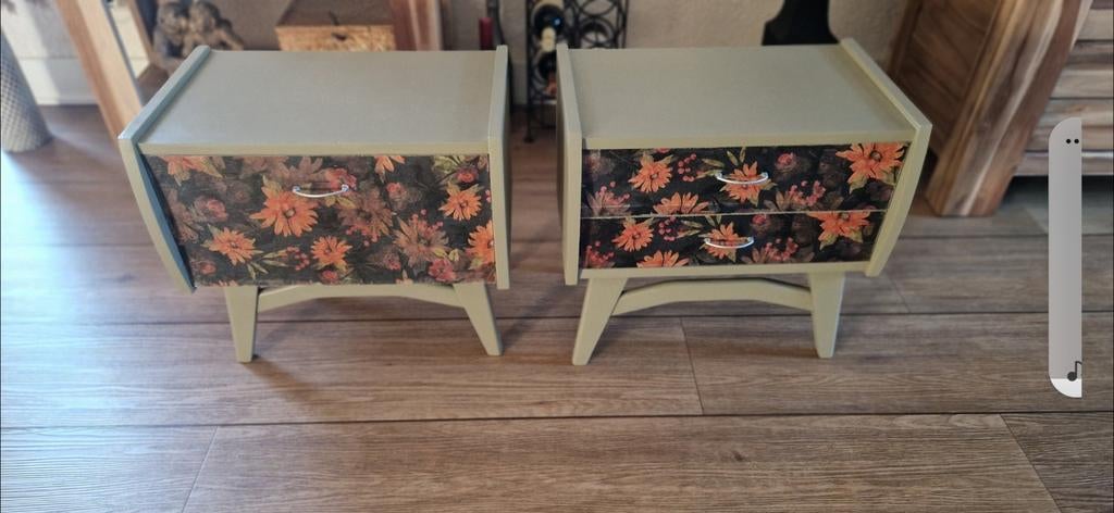 2 Mooie Vintage Nachtkastjes - Leuk Gepimpt, Ophalen, Gebruikt, Minder dan 45 cm, Minder dan 55 cm