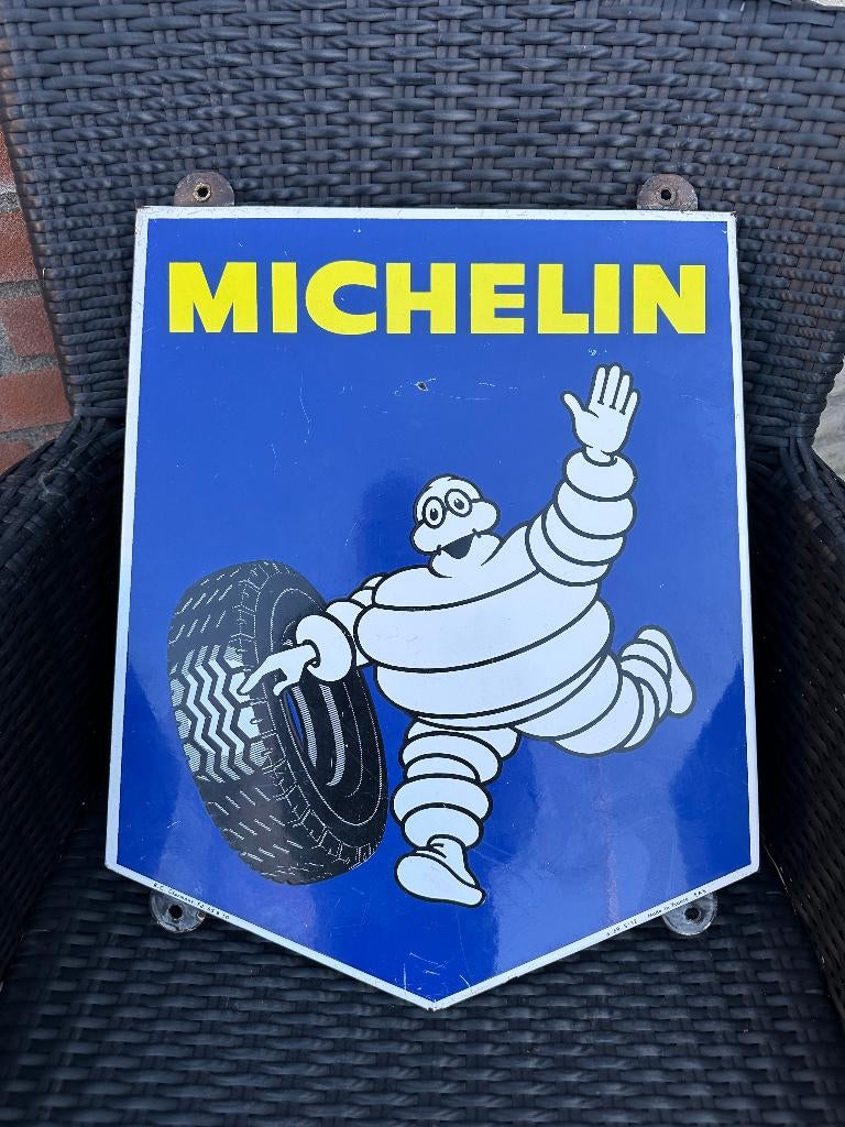 Mooi emaille MICHELIN banden bord. Jaren 60. 45 x 38 cm., Ophalen of Verzenden, Gebruikt, Reclamebord