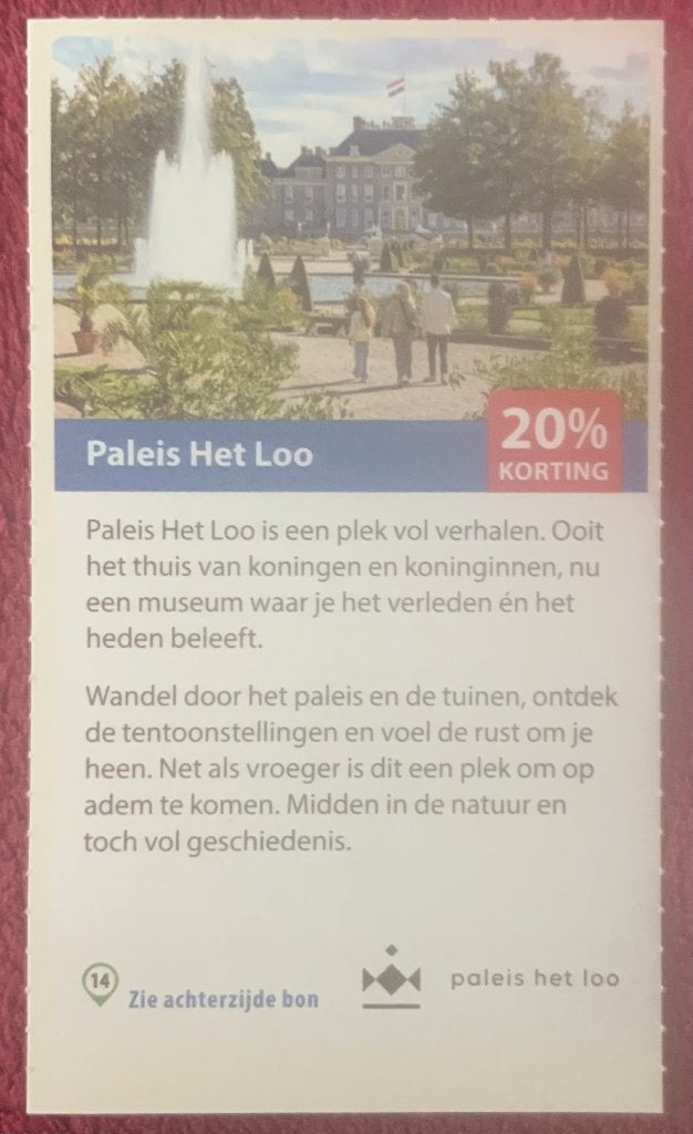 Paleis Het Loo in Apeldoorn Voordeelbon, Tickets en Kaartjes, Drie personen of meer, Museumbon