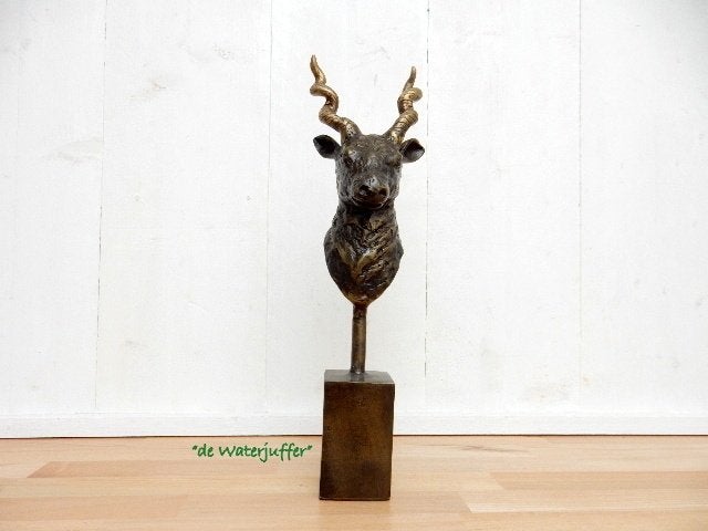 233* Bronzen bokken kop (Boven €75 geen verzendkosten), Ophalen of Verzenden, Nieuw, Overige materialen, Dierenbeeld