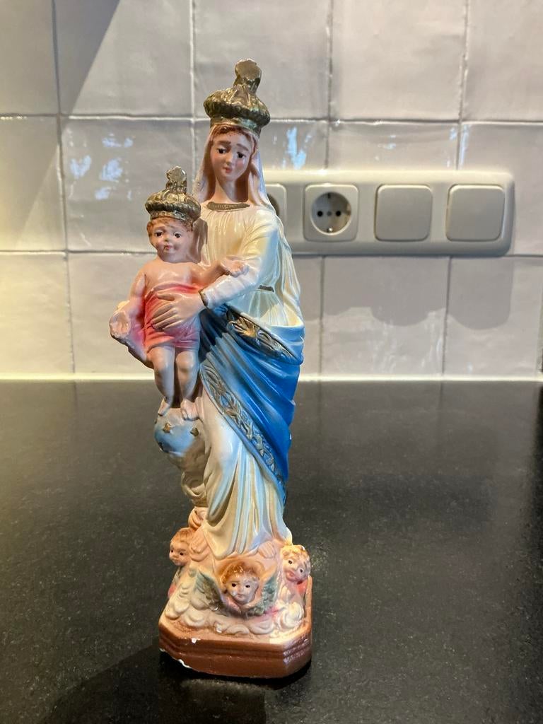 Gipsen Mariabeeld 🍀 Maria met kind en engeltjes, Ophalen of Verzenden