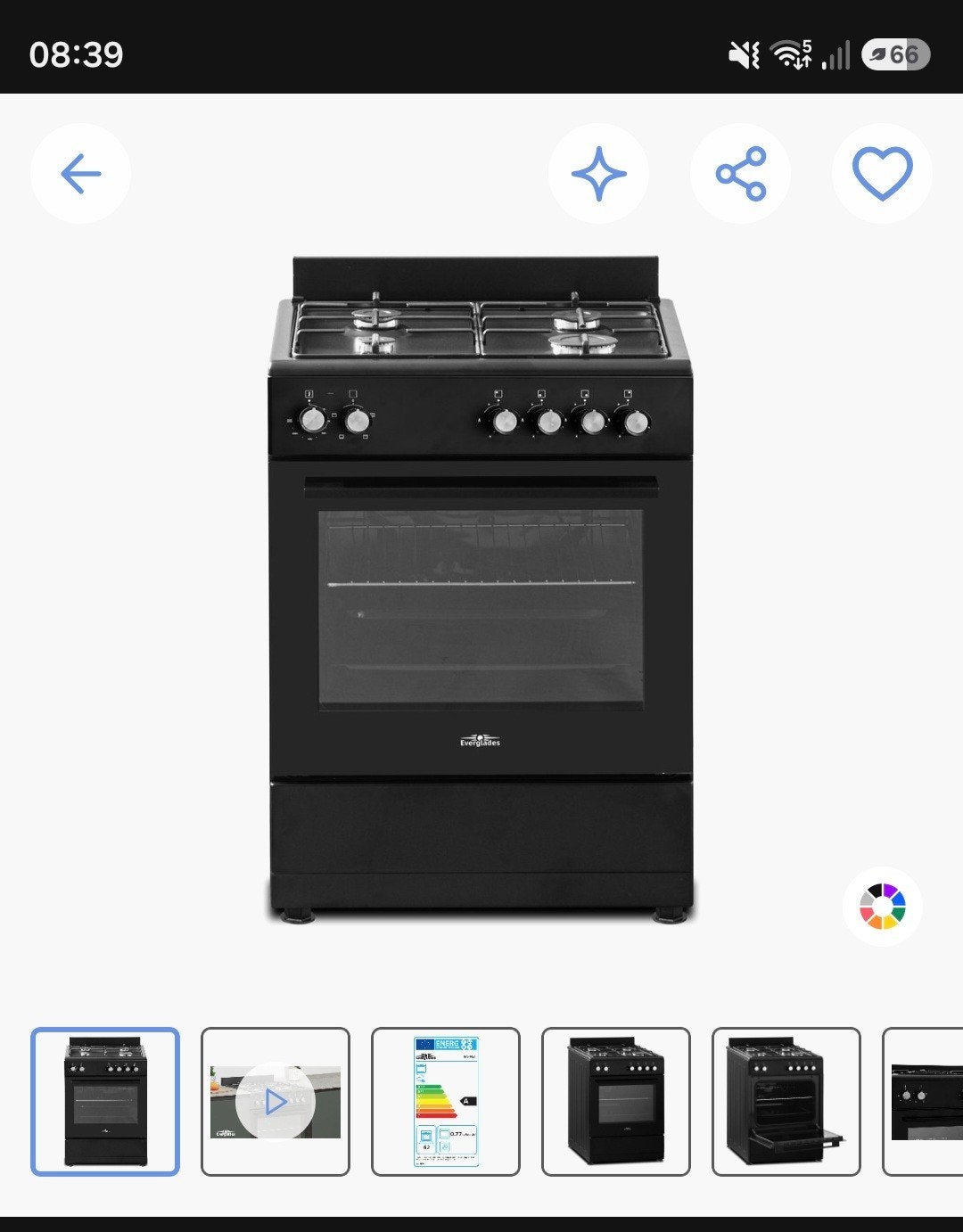 Everglades Vrijstaand Gasfornuis met Oven - Zwart, Witgoed en Apparatuur, Ophalen, 60 cm of meer, 4 kookzones, Zo goed als nieuw