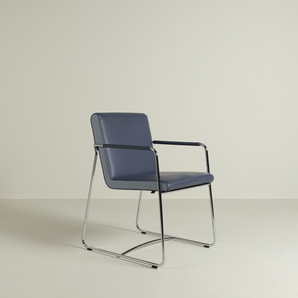 Leolux Spring Stoel Blauw Leer - Chroom, Leolux, Zo goed als nieuw, Niet ingevuld, Niet ingevuld