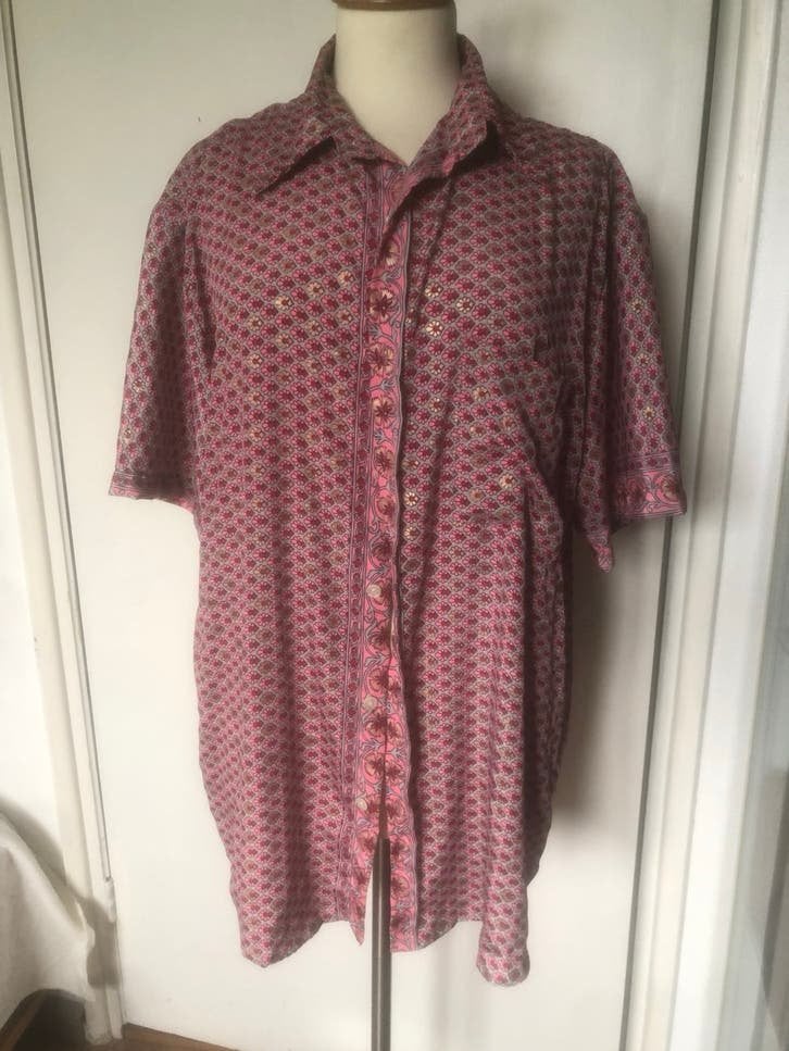 BOHO STYLE Zijden Blouse M/L - Roze/Meerkleurig Bloemenprint, Ophalen of Verzenden, Zo goed als nieuw, Maat 38/40 (M), Roze