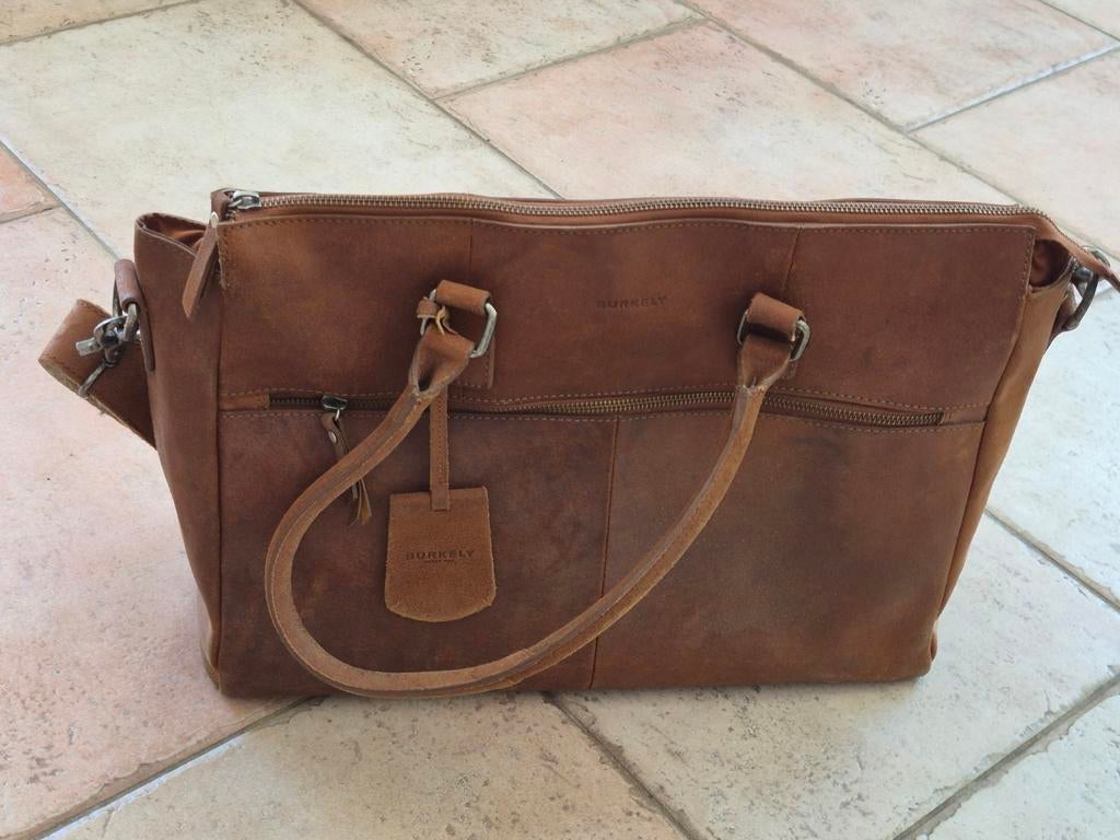 Burkely Leren Workbag - Stijlvolle en Ruime Laptoptas, Ophalen of Verzenden, Zo goed als nieuw, Bruin, Overige typen
