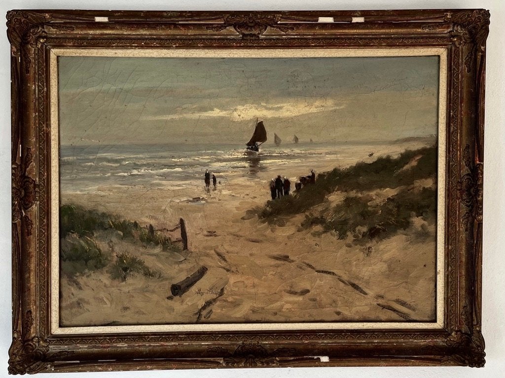 Strandgezicht Haagse School schilderij antiek, Ophalen, Maritiem / water, Doek, Impressionistisch