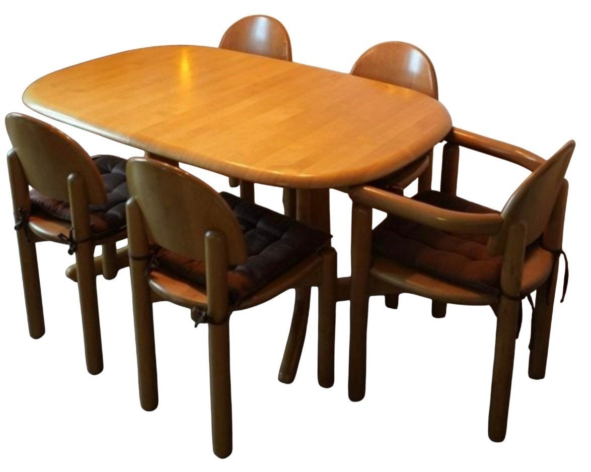Deense Daumiller jaren 60 eethoek uitschuiftafel+5 stoelen, Ophalen, Gebruikt, Hout, Vijf, Zes of meer stoelen