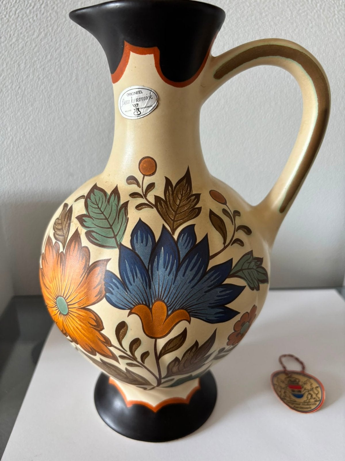 Vintage Flora Keramiek Gouda Holland Handwerk Vaas, Ophalen of Verzenden