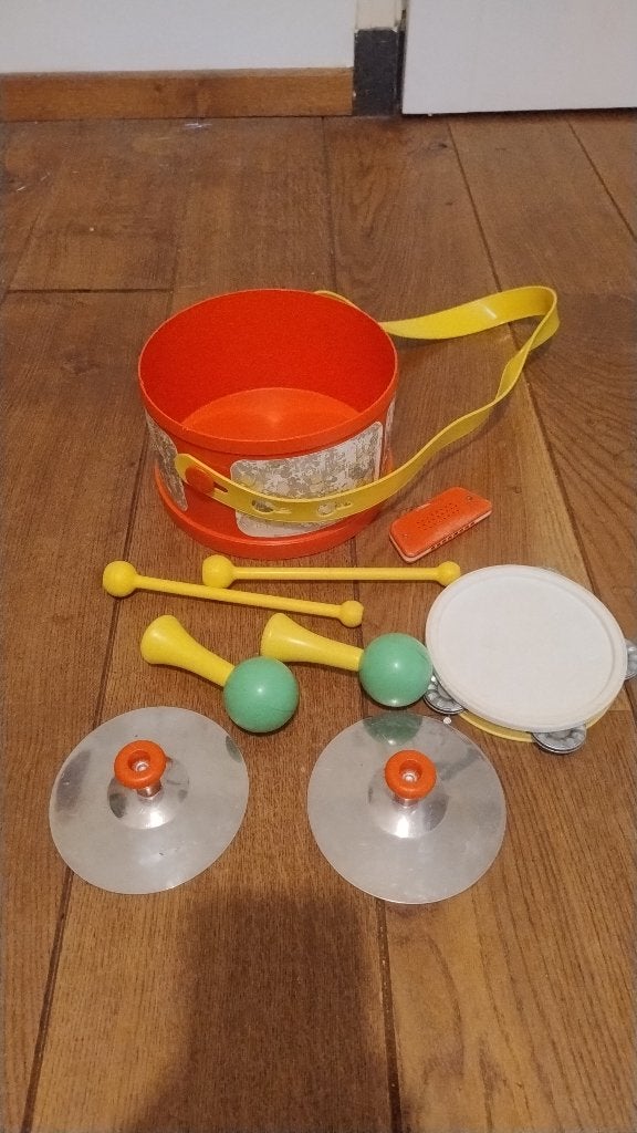 Vintage Fisher Price trommel met muziekinstrumenten, Ophalen of Verzenden, Gebruikt, Speelset
