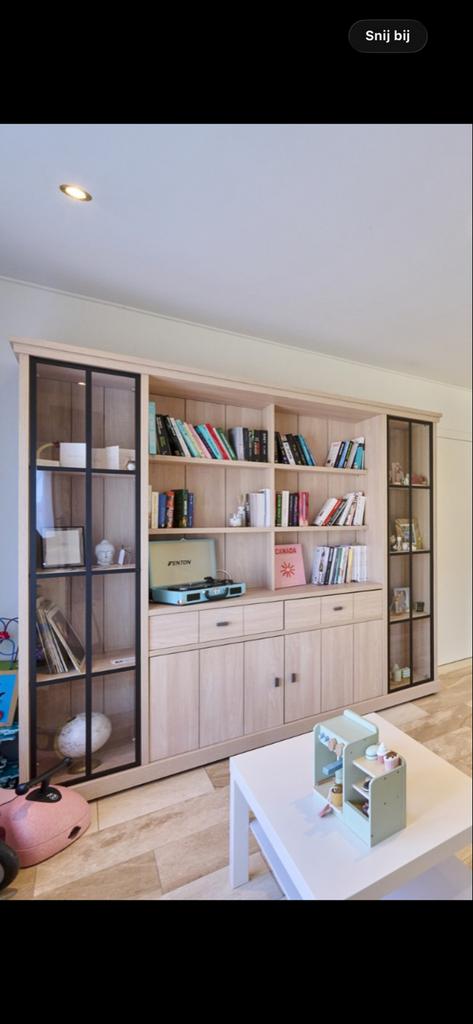 Stijlvolle boekenkast met vitrines en opbergruimte, Ophalen, Gebruikt, 200 cm of meer, Met lade(s)