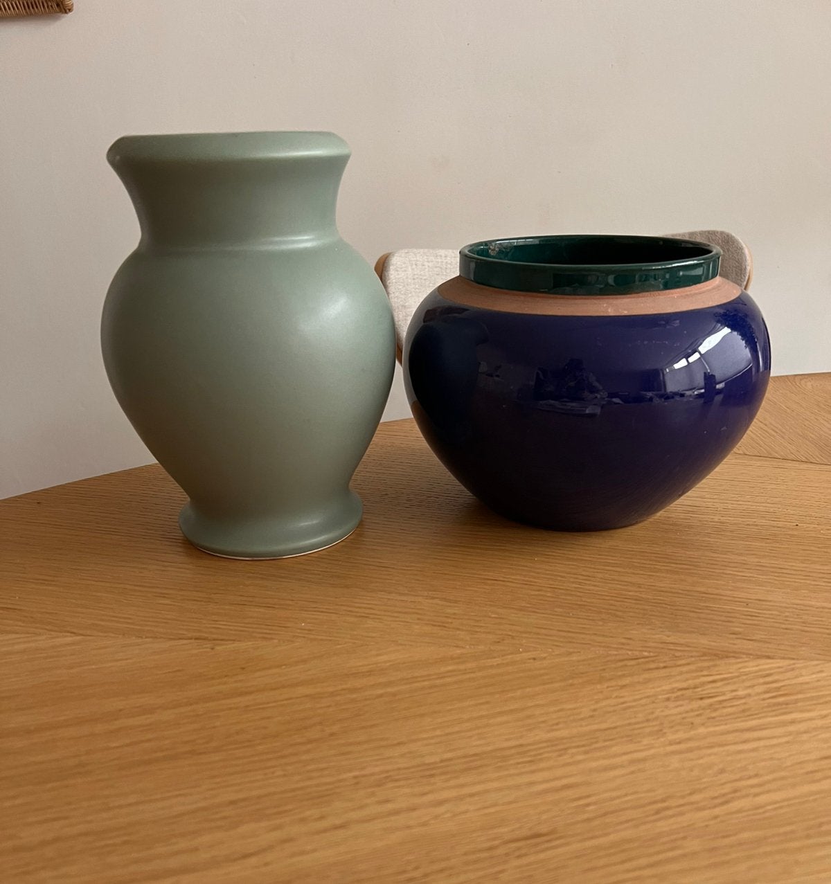 Groen blauwe vaas bloempot, Handgemaakt, 10 cm, Zo goed als nieuw, Steen/keramiek