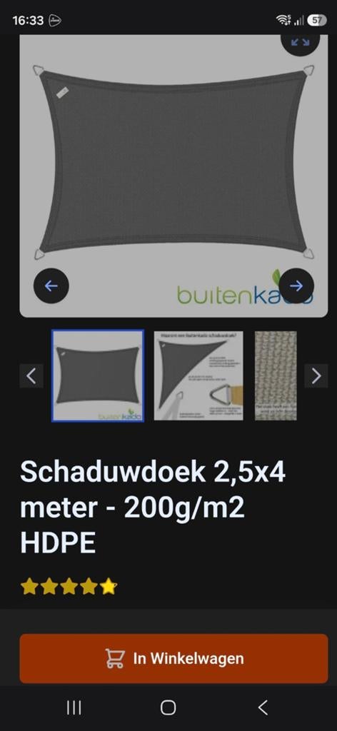 Nieuw schaduwdoek 2,5x4 meter waterafstotend, Ophalen of Verzenden, Nieuw