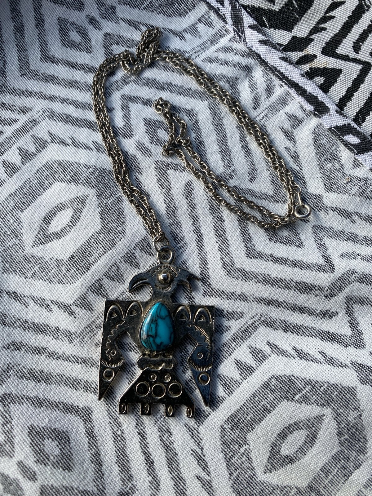 Vintage Zilveren Ketting met Turkoois Thunderbird Hanger, Ophalen of Verzenden, Gebruikt, Zilver, Met edelsteen