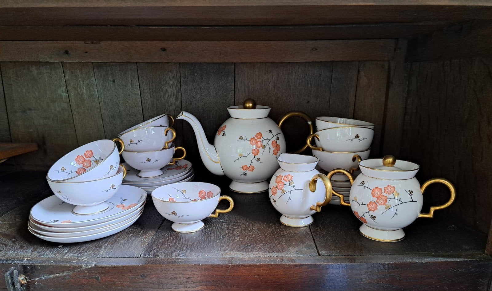 Vintage Johann Haviland Bavaria Theeservies - Roze Bloesem, Ophalen