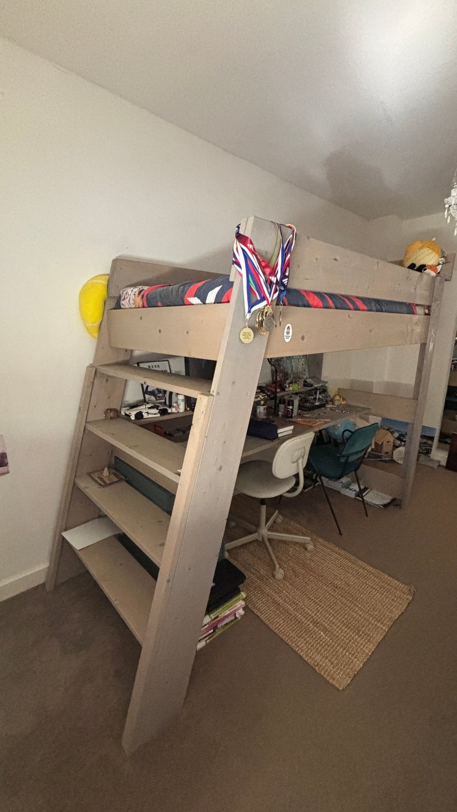 Hoogslaper met bureau en opbergruimte, Ophalen, Gebruikt, Eenpersoons, 200 cm