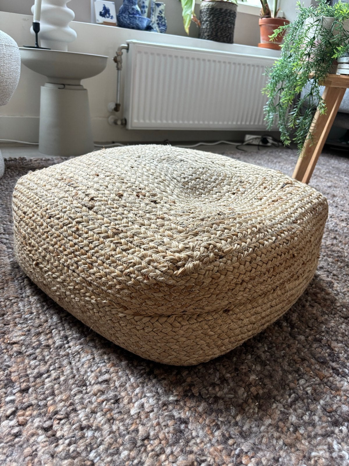 Kave Home Poef 50x50x15 cm - Jute, Ophalen, Gebruikt, Vierkant, Riet of Rotan