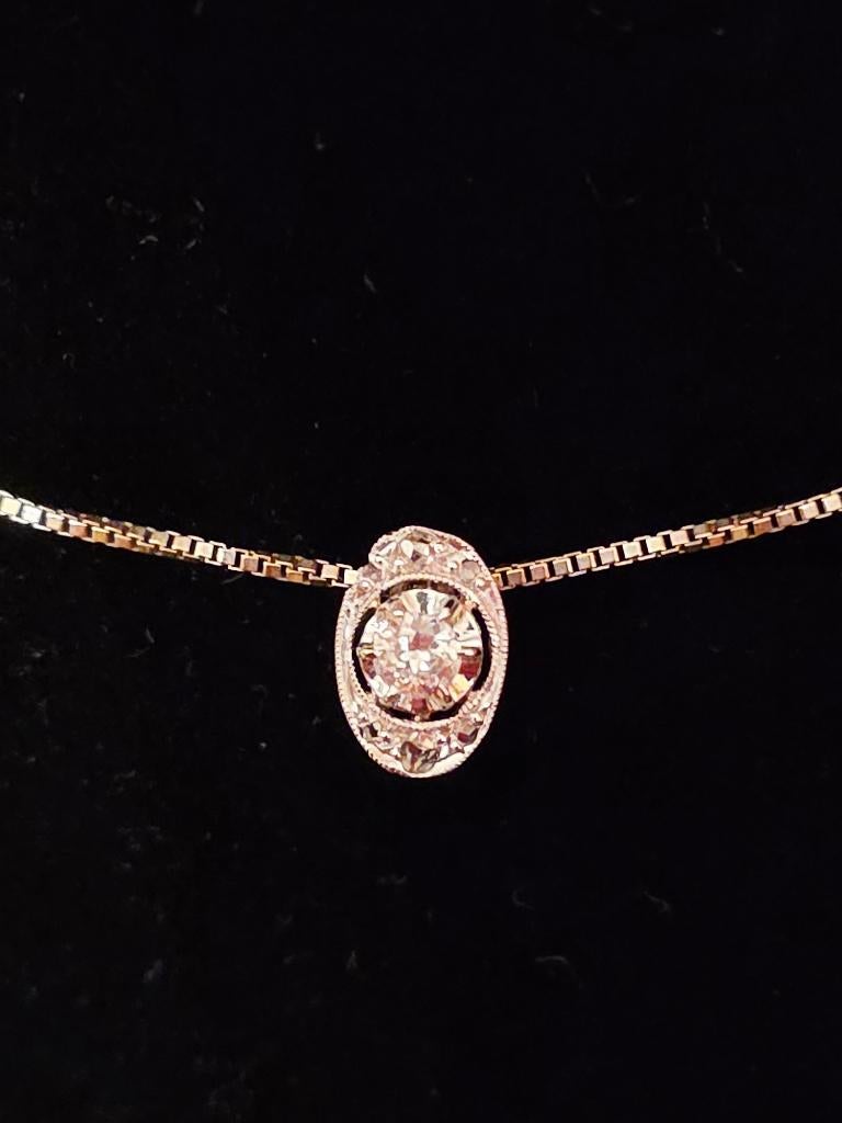Antieke goud/platinum hangertje met diamanten, Ophalen of Verzenden, Zo goed als nieuw, Met edelsteen, Goud