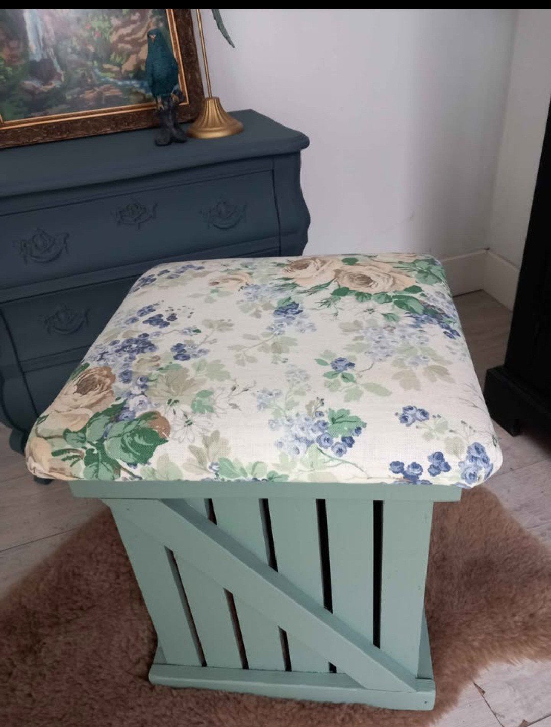 Prachtige kruk zitje gerestyled, Ophalen of Verzenden, Hout