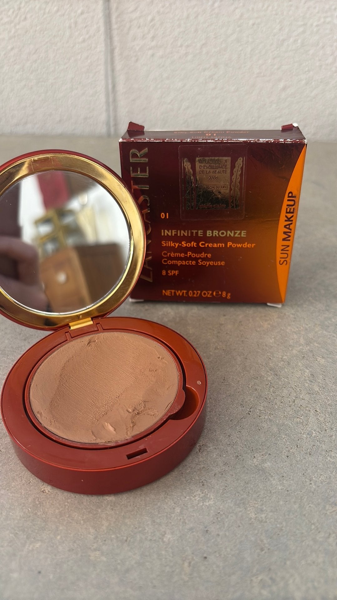Lancaster Infinite Bronze 01 Cream powder compact, Gebruikt, Gehele gezicht, Beige, Ophalen of Verzenden