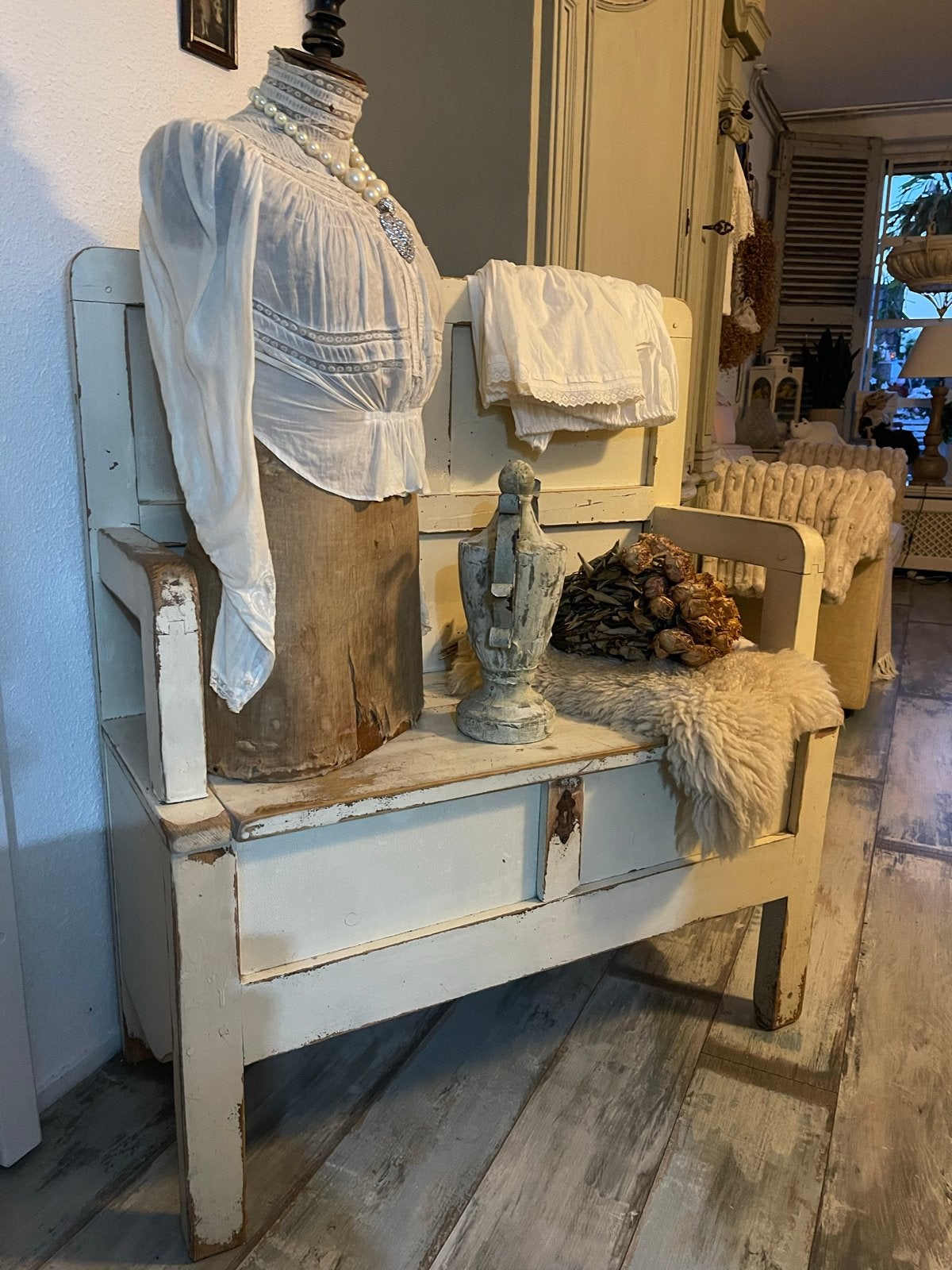 Houten bankje met opbergruimte - 95x111x43 cm, Antiek en Kunst, Ophalen