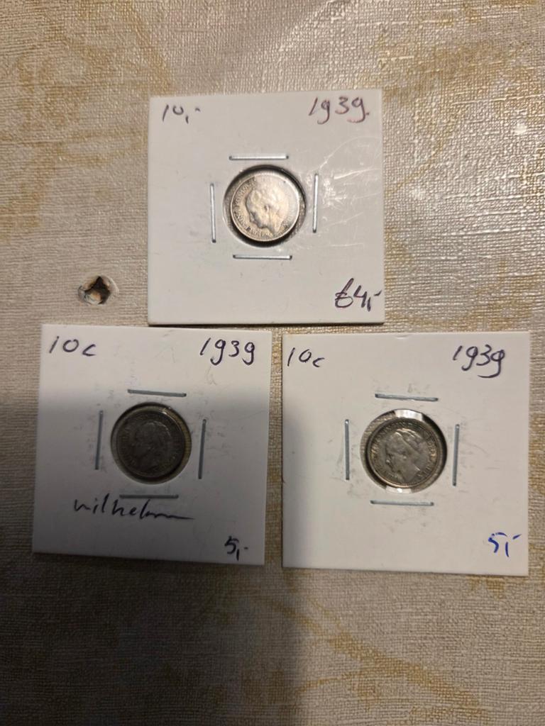 3x 10 cent munten Koningin Wilhelmina 1939, Postzegels en Munten, Munten | Nederland, Ophalen of Verzenden