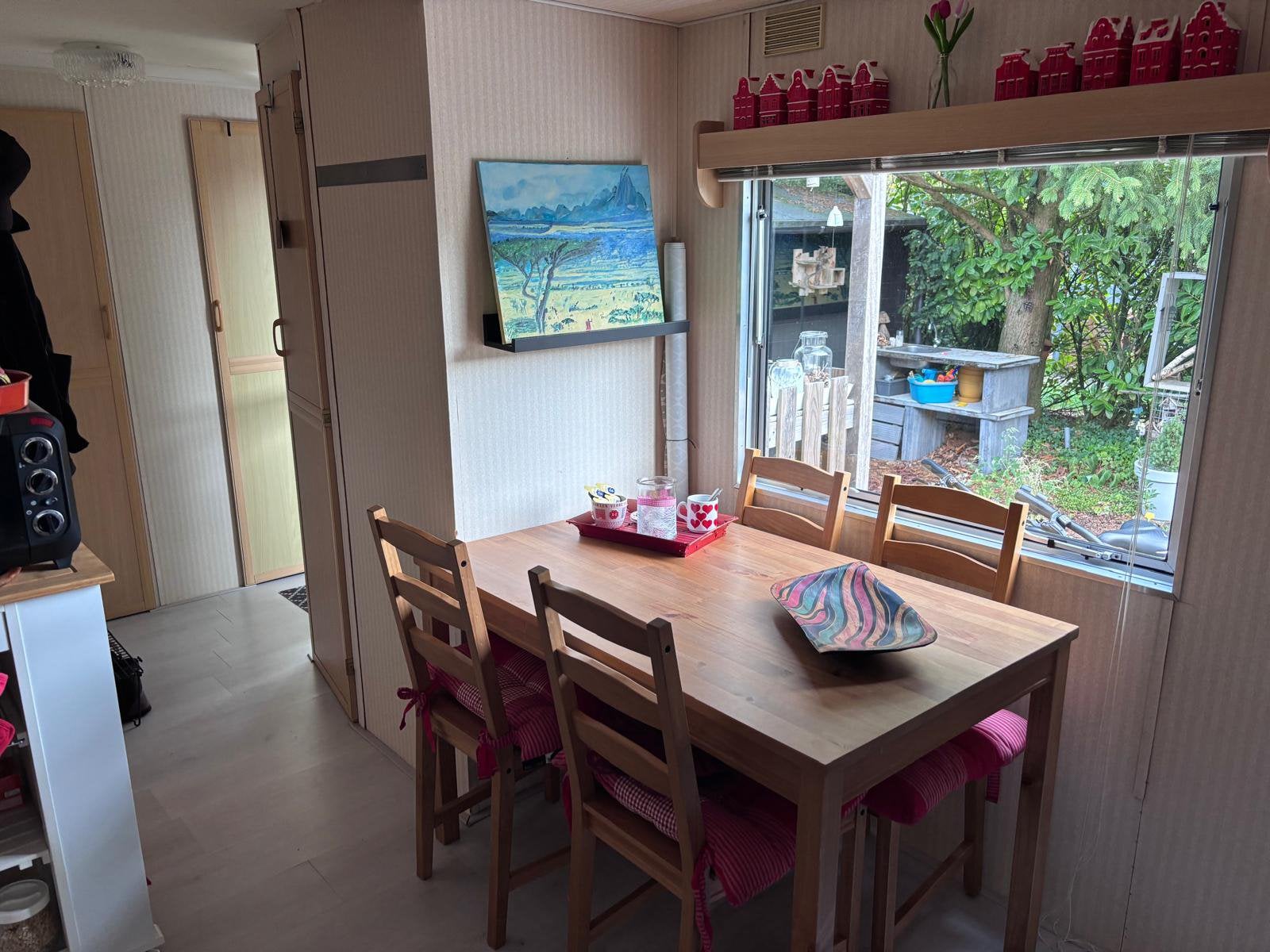 Kleine eettafel met 4 stoelen, Ophalen, 100 tot 150 cm, 50 tot 100 cm, Zo goed als nieuw
