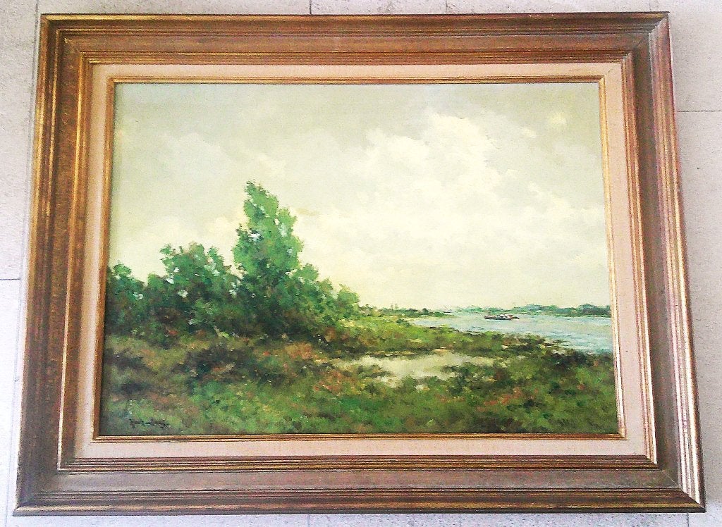 Bossages aan de rivier - Henk van den Ende 1908-1998, Antiek en Kunst, Doek, Ophalen of Verzenden, Landschap, Olieverf