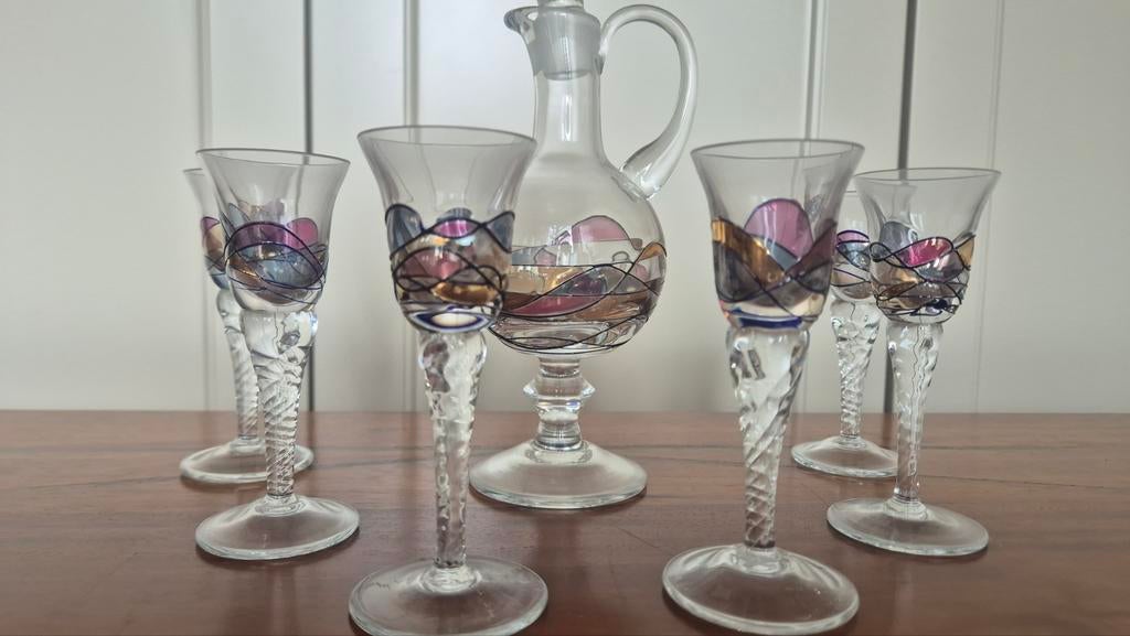 Vintage likeurset met karaf en 6 glaasjes, Ophalen