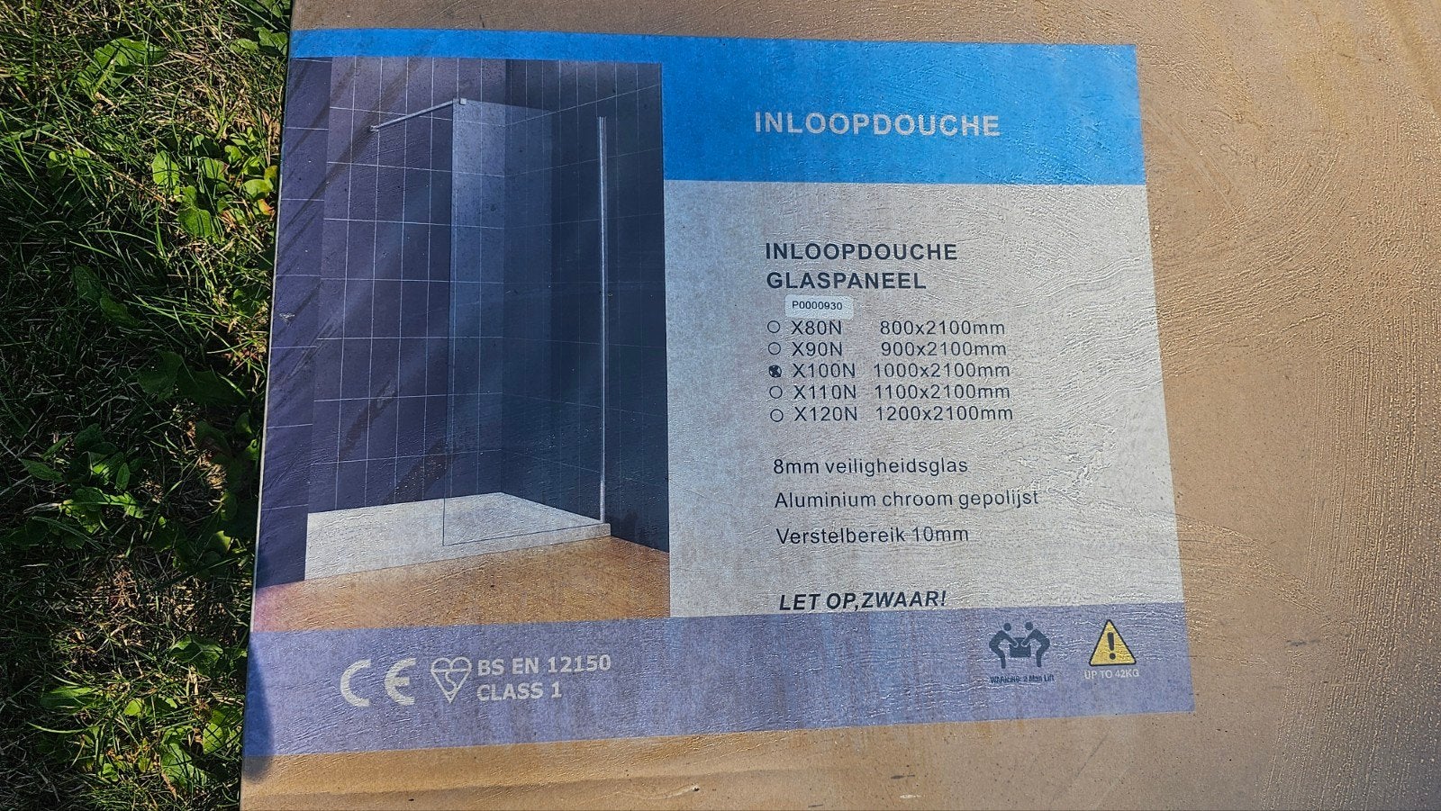 Inloopdouche Glaspaneel 100x210cm 8mm Veiligheidsglas, Ophalen