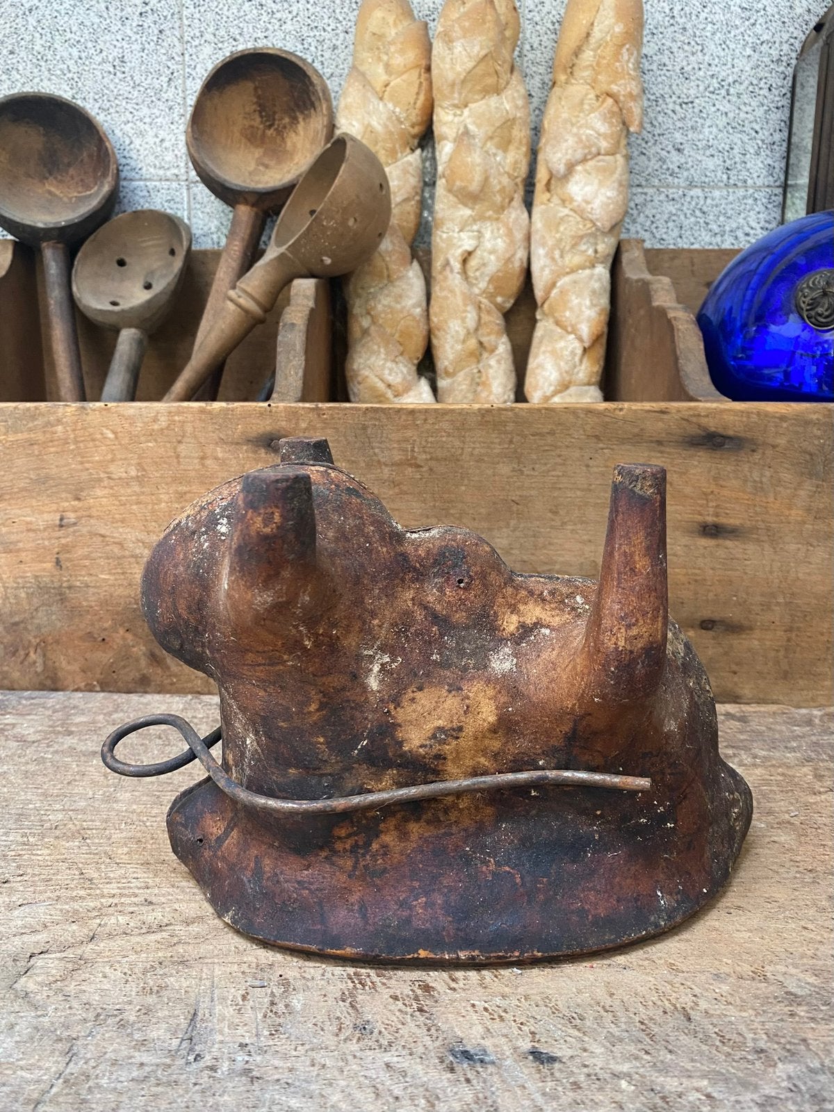 Antiek frans aardewerk paté lam, Ophalen of Verzenden