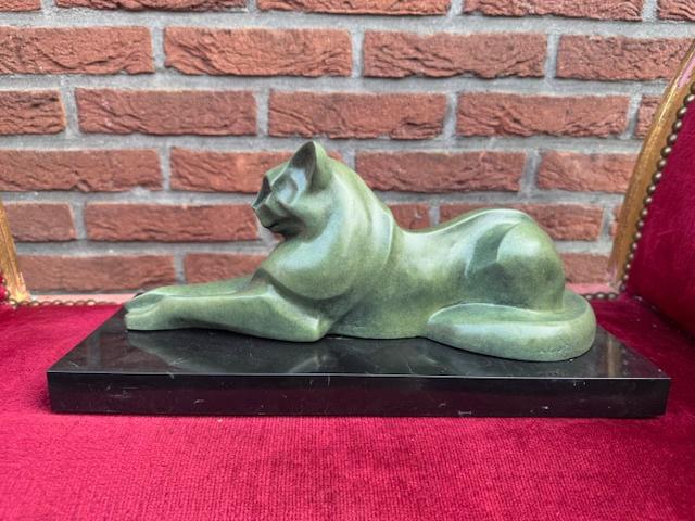 zwaar bronzen beeld van een rustende kat, Ophalen of Verzenden, Brons