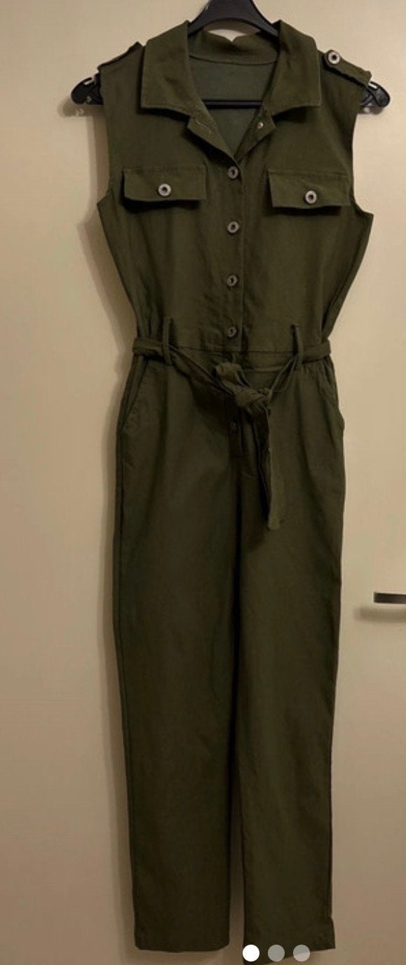 Dames Jumpsuit L Viscose Pronto Moda Khaki Donkergroen, Ophalen of Verzenden, Zo goed als nieuw, Maat 42/44 (L), Groen