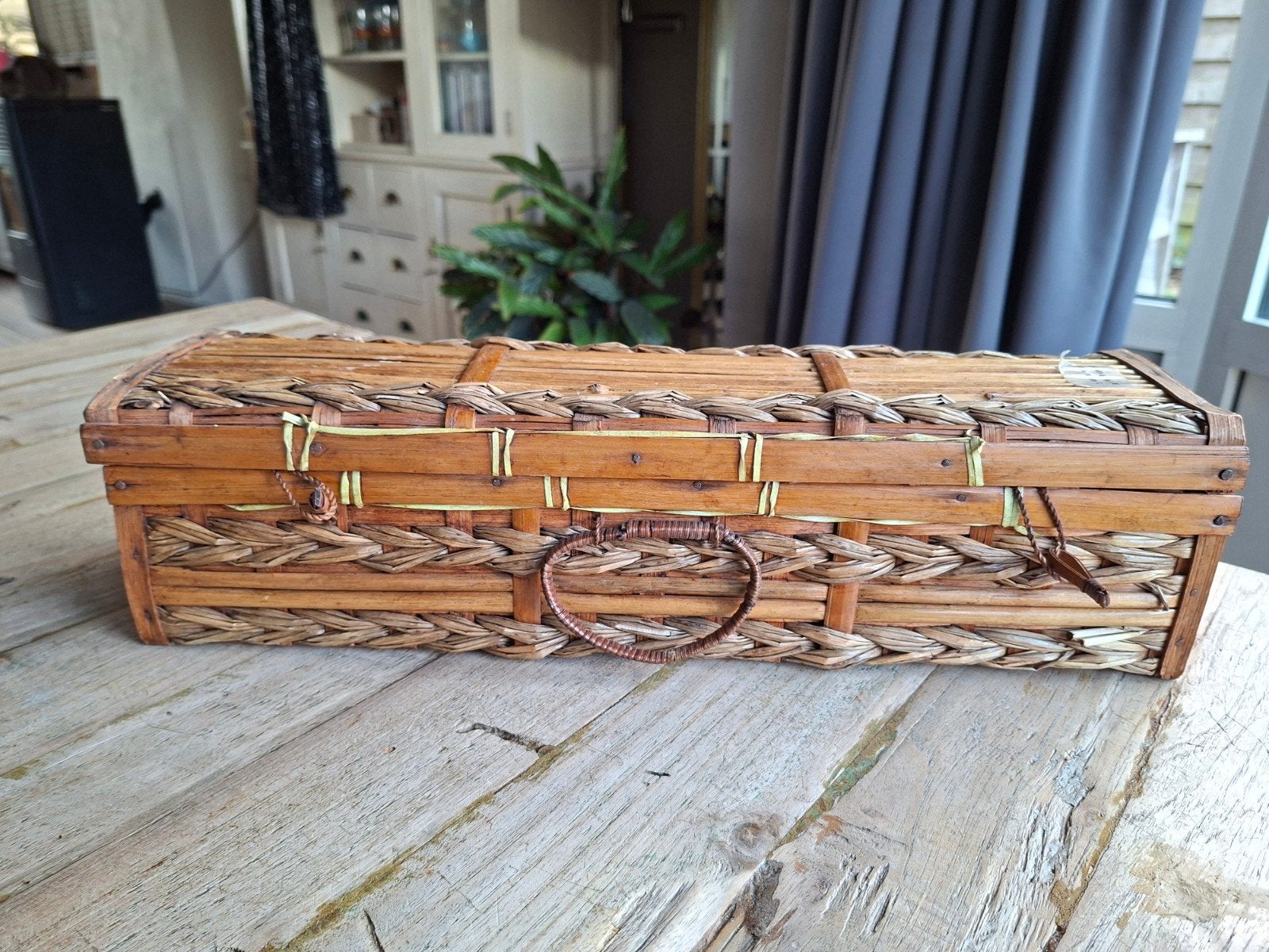 Vintage rieten wijnmand / opbergdoos - Corbeille Saveur, Ophalen of Verzenden, Zo goed als nieuw, Rechthoekig, Riet