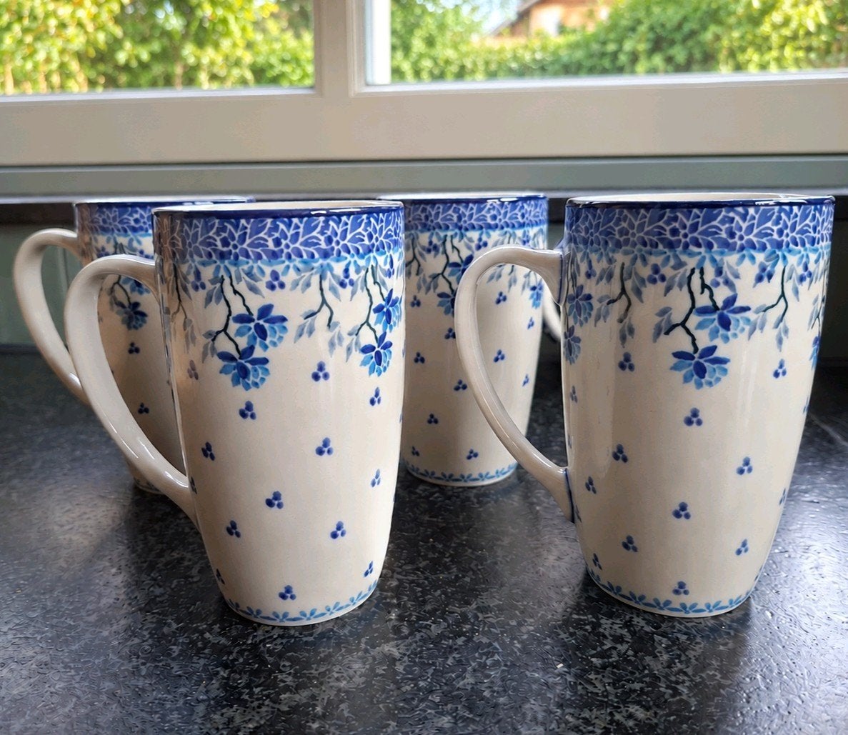 Set van 4 handgemaakte Bunzlau mokken (Daydream), Overige merken, Keramiek, Vintage, Zo goed als nieuw