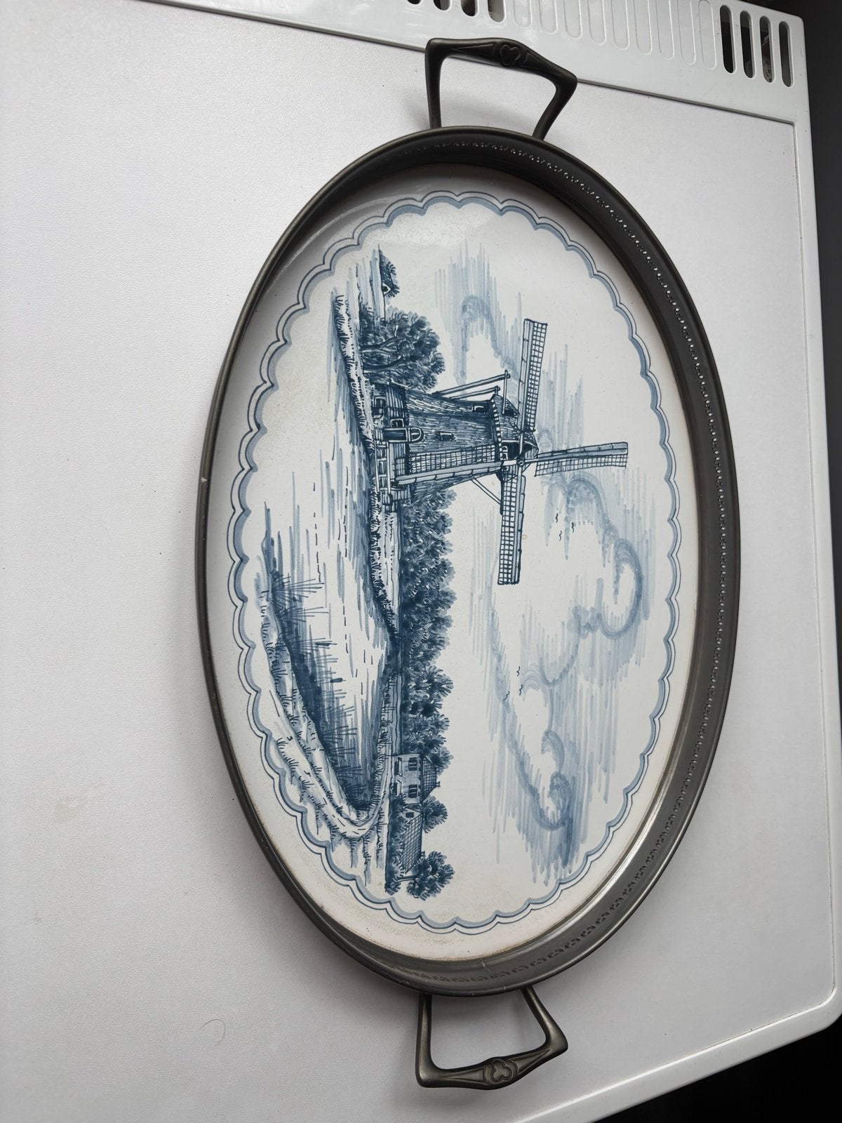 Delfts Blauw dienblad met molenlandschap, Antiek en Kunst, Ophalen