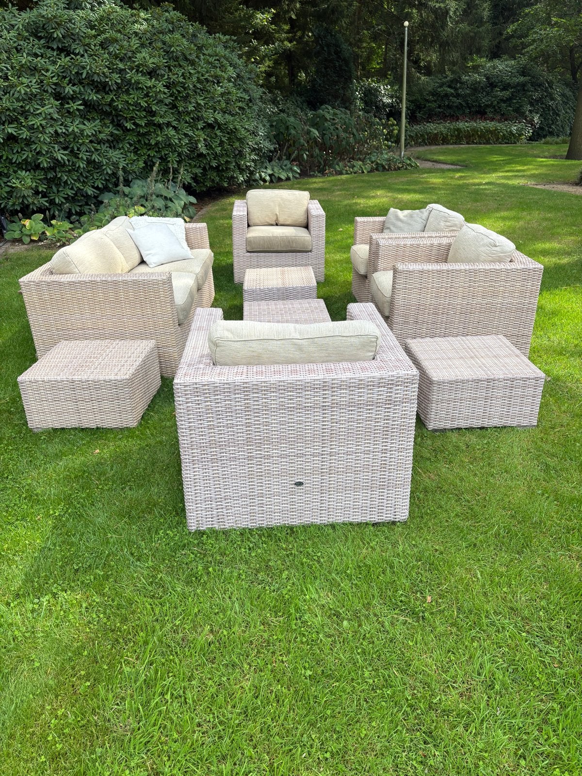 Wicker Loungeset met Kussens - Gebruikt, Ophalen, Gebruikt, 6 zitplaatsen, Bank