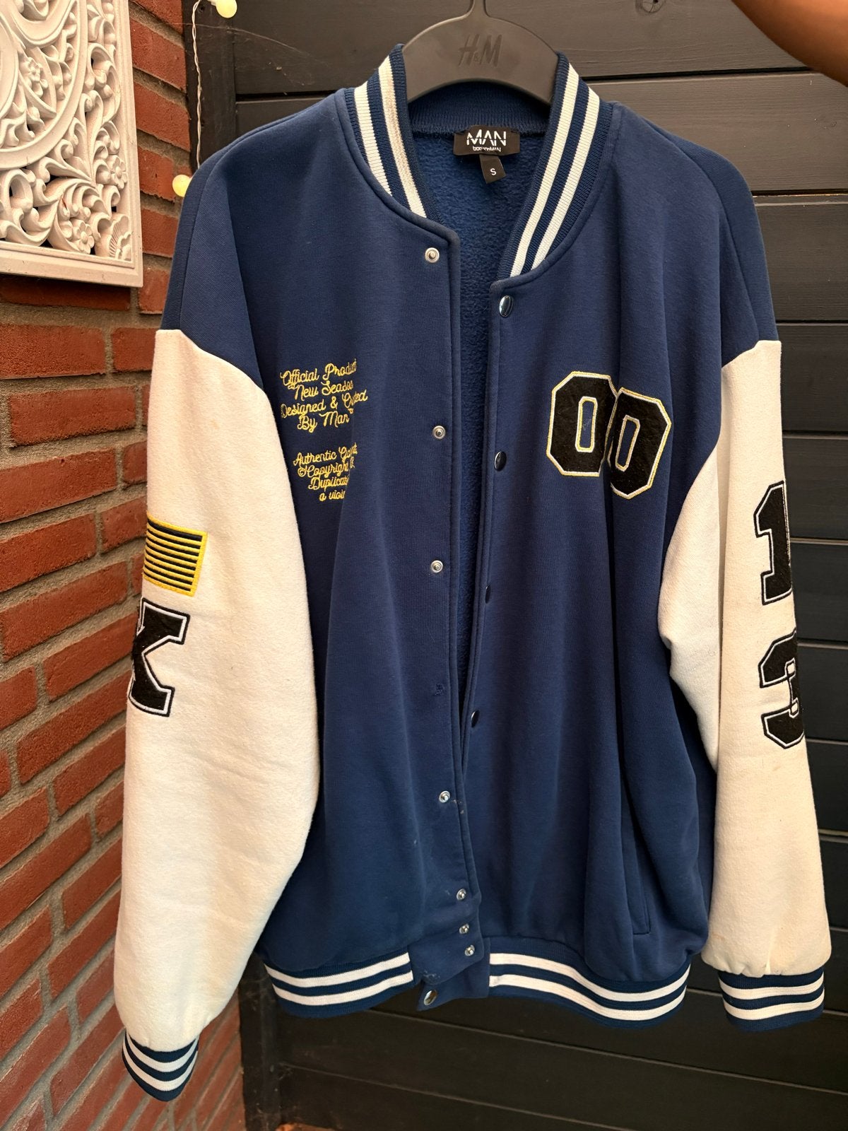 Heren varsity jacket - MAN by H&M, Ophalen of Verzenden, Zo goed als nieuw, Maat 46 (S) of kleiner, Blauw