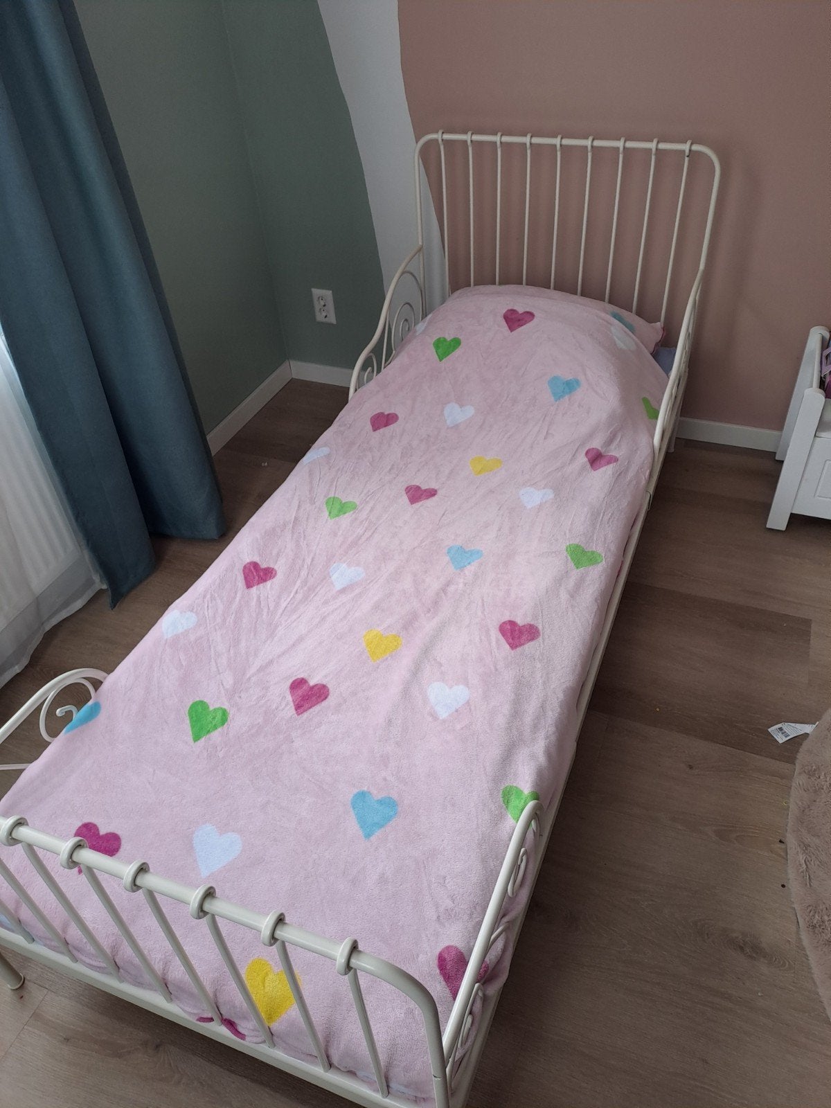 Metalen Ikea Meegroeibed Wit (Ikea Minnen), Ophalen, 180 cm of meer, 70 tot 85 cm, Lattenbodem
