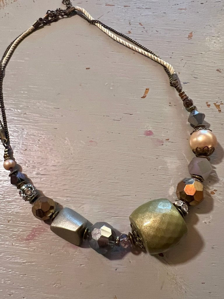 Vintage kristal strass ketting costume jewelry verzilverd, Ophalen of Verzenden, Zo goed als nieuw, Zilver, Overige materialen