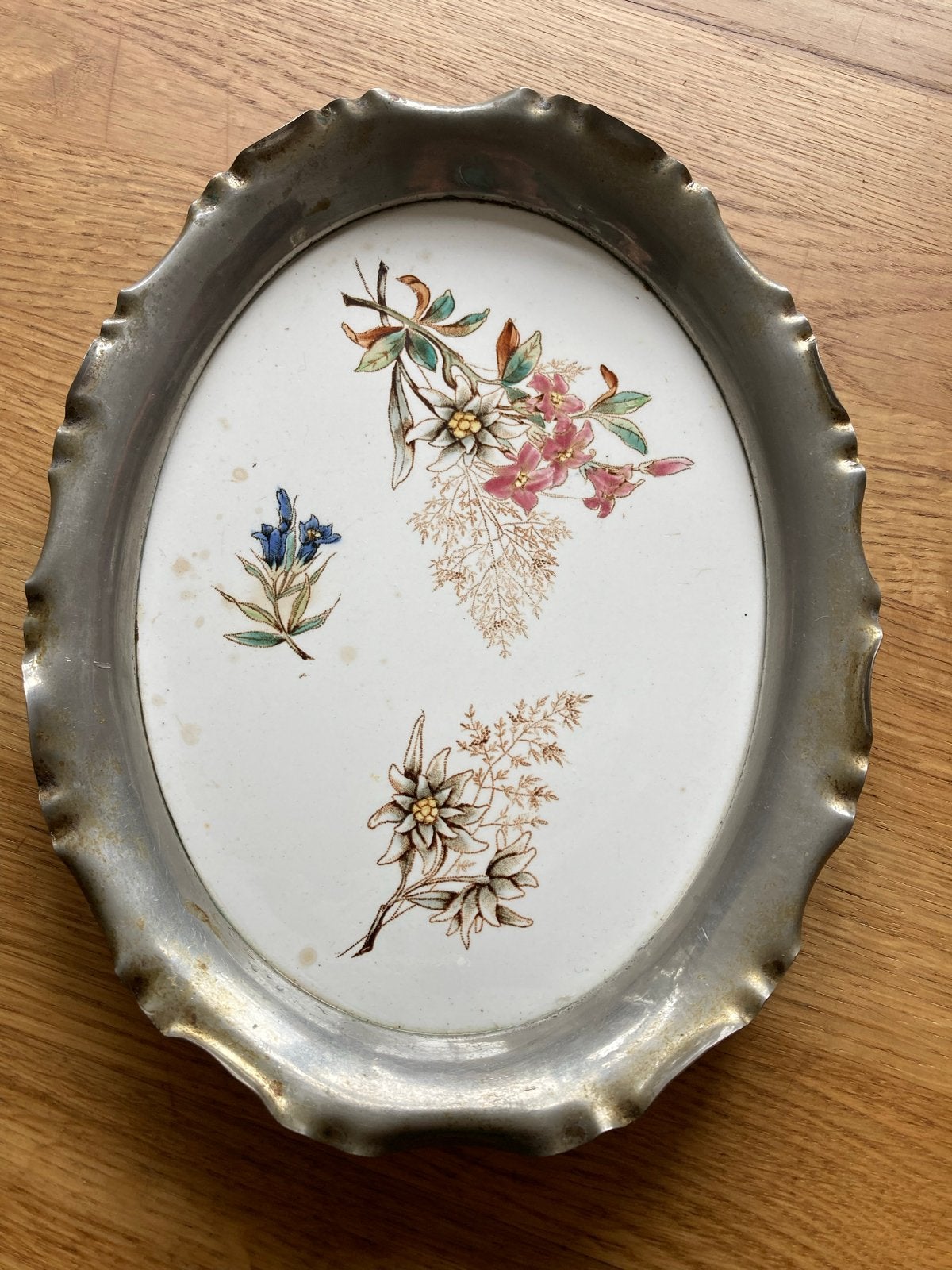 Vintage ovale schaal met bloemmotief, Antiek en Kunst, Ophalen of Verzenden
